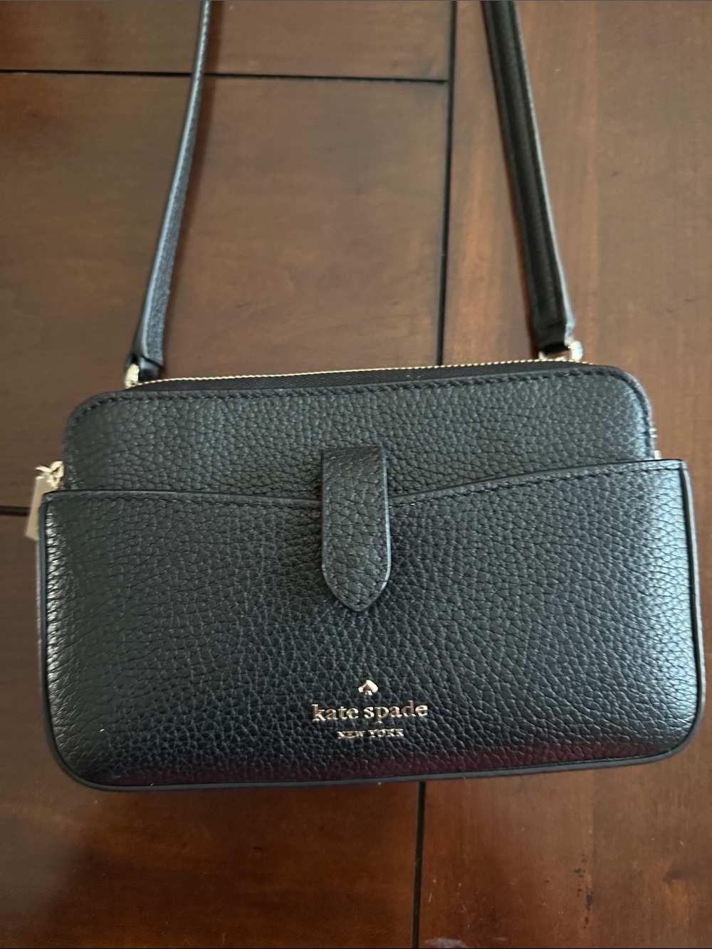 kate spade Black Pebbled Leather Crossbody with Front Tab